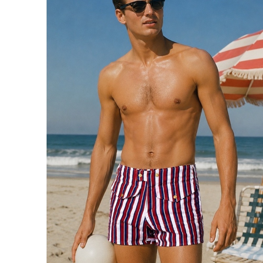 Vtg 60's State O Maine John Weitz Pool pants 34 Red White Blue Striped shorts